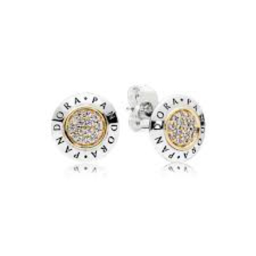 COPY - Retired PANDORA sterling silver and gold earrings with white rhinestones